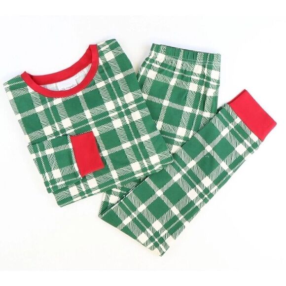 Little Magnolia Knit Pajama Set - Evergreen/Red Plaid Size Large - Picture 1 of 7